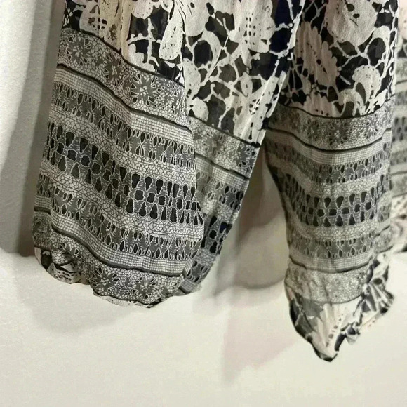 Sundance Womens Size Small Black/Beige Floral Silk Long Sleeve Boho Top - Picture 7 of 9